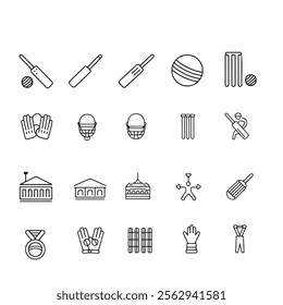 30 Minimalist Linear Cricket Icons – Modern Editable Strokes for Web and Mobile