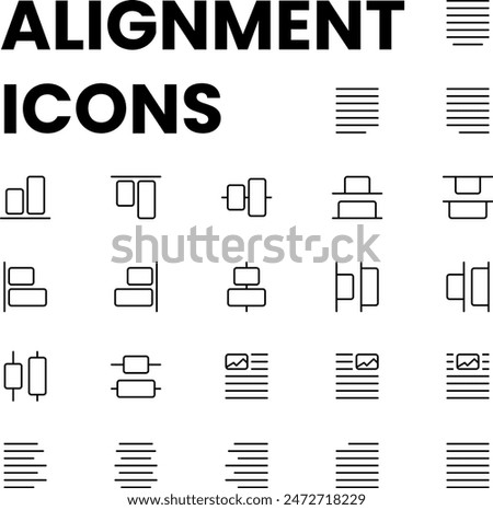 30 Minimalist Outline Alignment Icons Set with Editable Strokes - High-Quality Line Art Illustrations for Text and Object Alignment