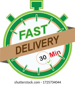 30 Minute Delivery service symbol under quarantine, disease outbreak, coronavirus COVID-19 pandemic conditions.