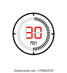Das 30-minütige Symbol einzeln auf weißem Hintergrund. Stoppen Sie die Uhr Vektorsymbol, digitaler Timer. Uhr und Uhr, Timer, Countdown-Symbol. Vektorgrafik für Logo, Web, App, UI.