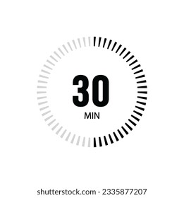 30 Minute timer clock. 30 min stopwatch icon countdown time digital stop chronometer.
