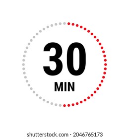 Icono vector de 30 minutos, símbolo de cronómetro, cuenta atrás. Ilustración aislada con temporizador. 