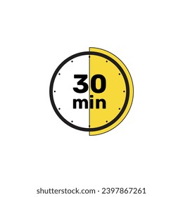 30 Minutes Analog Clock Icon white background .