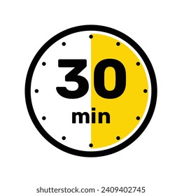 30 Minutes Analog Clock Icon white background design.