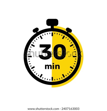 30 Minutes Analog Clock Icon white background design.