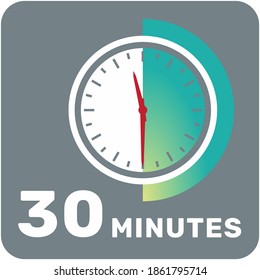 30 minutes, analog clock, isolated timer icon. Vector illustration, EPS.