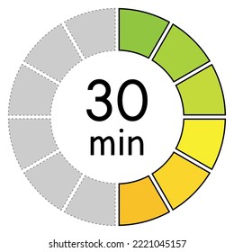 30 minutes with circle time pie diagram,concept of time,illustration,vector.