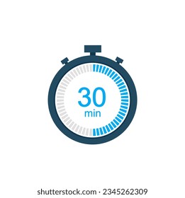 30 minutes countdown timer or digital counter timer clock vector icon. 30 min Stopwatch vector icon, digital timer.