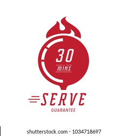 30 minutes hot serve with wood board vector illustration