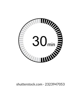30 minutes icon. Symbol for product labels. Different uses such as cooking time, cosmetic or chemical application time
