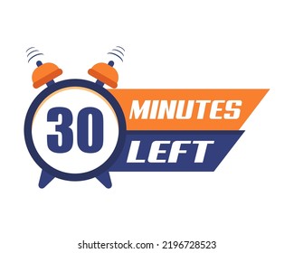 30 minutes left Countdown left days banner. Count time sale, limited timer offers for advertainment. vector illustration.