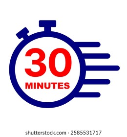 30 minutes stopwatch icon. Stop watch clip art on black and red vector. Services time graphic design