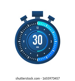 The 30 minutes, stopwatch vector icon. Stopwatch icon in flat style on a white background. Vector stock illustration.