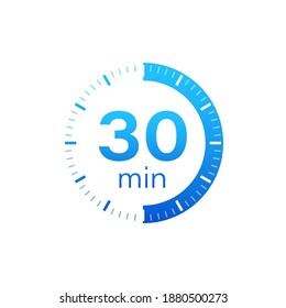 The 30 minutes, stopwatch vector icon. Stopwatch icon in flat style on a white background. Vector stock illustration.