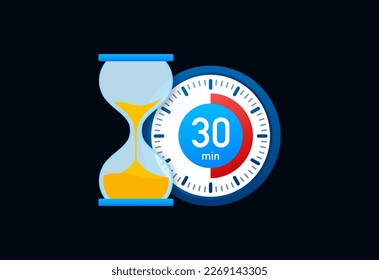 30 Minuten Timer, schwarzer Hintergrund, Vektordesign-Symbol