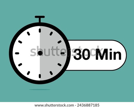30 Minutes timer icon. Time counter stopwatch, modern clock design isolated on light background