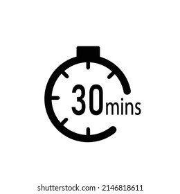 30 minutes timer, stopwatch or countdown icon. Time measure. Chronometr icon. Stock Vector illustration isolated on white background.