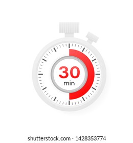 The 30 minutes timer. Stopwatch icon in flat style.