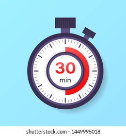 The 30 minutes timer. Stopwatch icon in flat style.