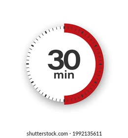Temporizador de 30 minutos. Símbolo de Stopwatch de estilo plano. Ilustración vectorial aislada editable.