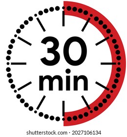 Temporizador de 30 minutos. Símbolo de Stopwatch con estilo plano.fondo circular blanco
