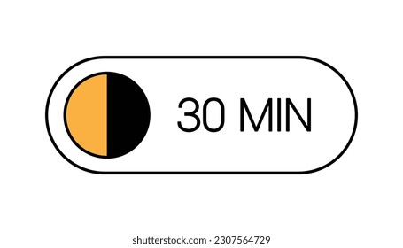 30 Minutes Timer UI UX Design Icon, Modern Minimal Look. Clock, Stop Watch Button, Showing Thirty Minutes State. Countdown, Cooking, Remaining Amount Indication. Isolated Vector