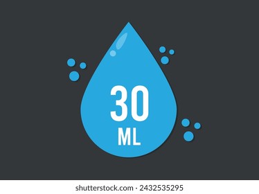 30 ml. Vector volume of 30 milliliters. Liquid drop design isolated on dark background