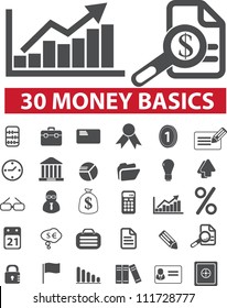 30 money basics icons set, vector