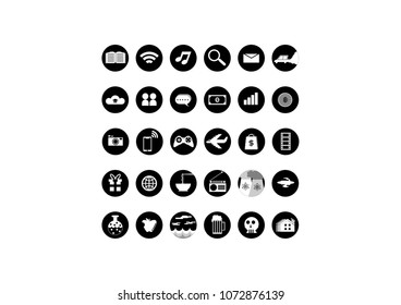 30 monochrome icons for website, application, business or interface design. Simple black and white icon.