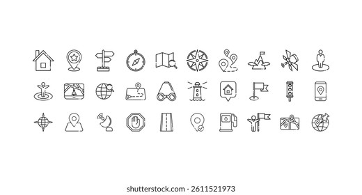 30 navigation icon set with line style, isolated on white background and easy to edit and change color.