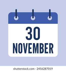 30 November Calendar, Isolated Vector Calendar.