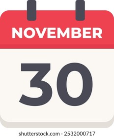 30 de noviembre - Calendario diario Icon design rojo y negro