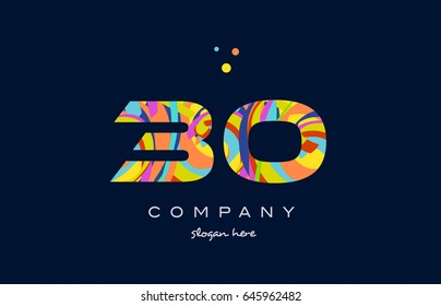 30 number digit numeral logo colored colorful rainbow acrylic modern creative vector icon design template