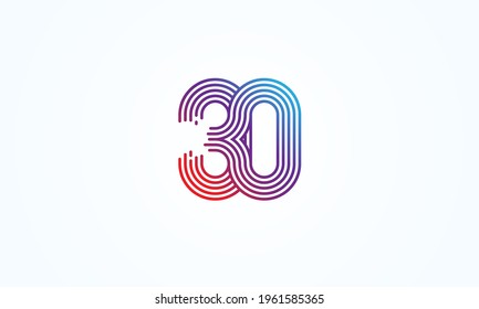 30 Number Logo, number 30 monogram line style, usable for anniversary, business and tech logos, flat design logo template, vector illustration