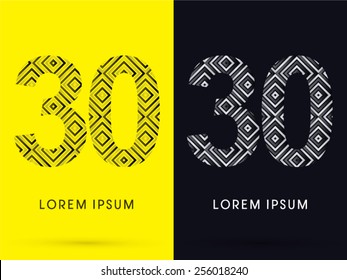 30 ,Number ,Luxury font, designed using black and white line square geometric shape, logo, symbol, icon, graphic, vector.