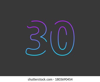 30 number, outline stroke gradient font. Trendy, dynamic creative style design. For logo, brand label, design elements, application and more. Isolated vector illustration