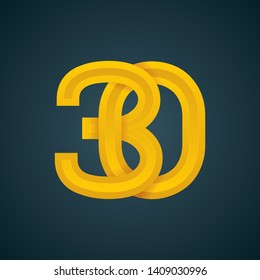 30. Number thirty. 30th anniversary data golden symbol. Part of set.