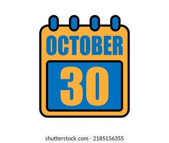 30 October calendar. October calendar icon in blue and orange. Vector Calendar Page Isolated on White Background.