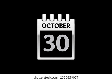 30 outubro calendário ícone página de texto mensal web design em prata e preto fundo vetor, ícone, ou ilustração com o mês de outubro 30 