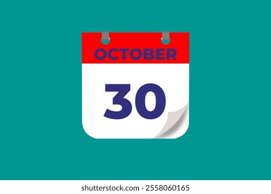30 October calendar icon text page monthly web design on red, and blue background vector, icon, or illustration with the month of October 30