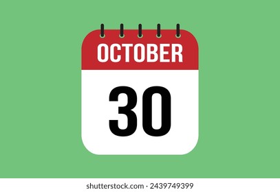 30 de octubre. Ilustración vectorial del calendario de octubre.