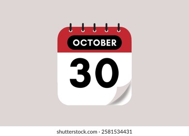 30 October month single day vector, illustration, calendar with rose red, black and off-white color background calendar October 30