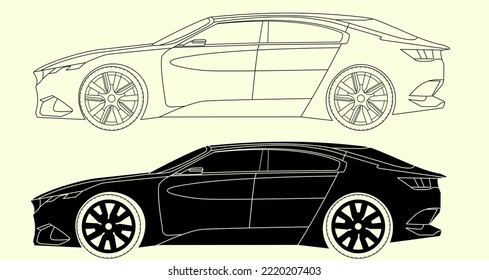 30 October,2022; Audi Etron Vector Car With Outline.