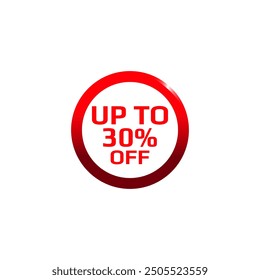 Bis zu 30 % Rabatt auf 3D-Label-Tag, Vektordesign in Kreisform für Rabatt-Angebot, Poster oder Banner für Website-Werbung in sozialen Medien, einzeln auf weißem Hintergrund