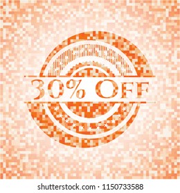 30% Off abstract orange mosaic emblem with background