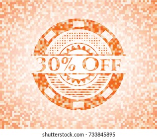 30% Off abstract orange mosaic emblem with background