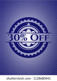 30% Off badge with denim background