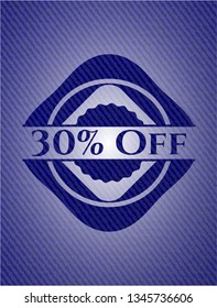 30% Off badge with denim background