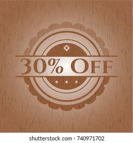30% Off badge with wooden background