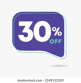 30% de descuento para banners, plantilla de diseño de etiqueta de descuento. Ilustración vectorial.